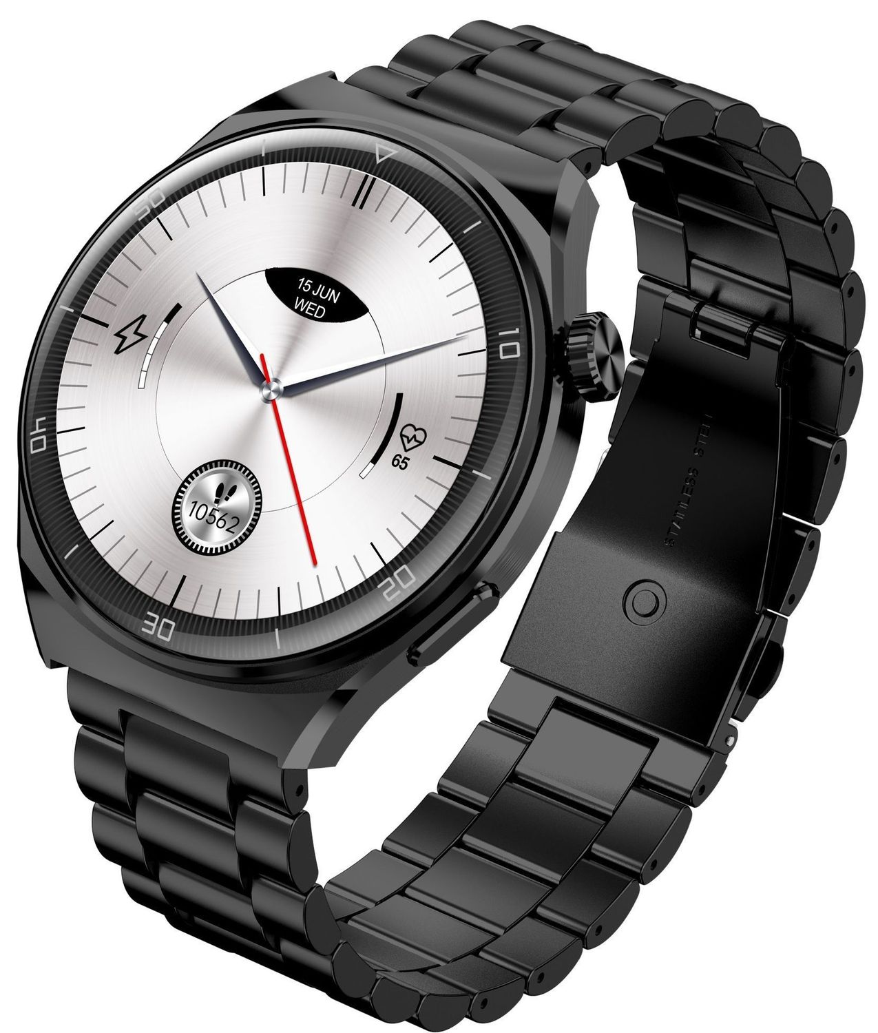 Smartwatch męski Garett V12 czarny stalowy. Smartwatch męski Garett. Zegarek męski Garett. Męski zegarek z bluetooth. Męski zegarek smartwatch z rozmowami. Zegarek z funkcjami sportowymi. Zegarek męski na bransolecie Garett idealny na prezent  (4).jpg